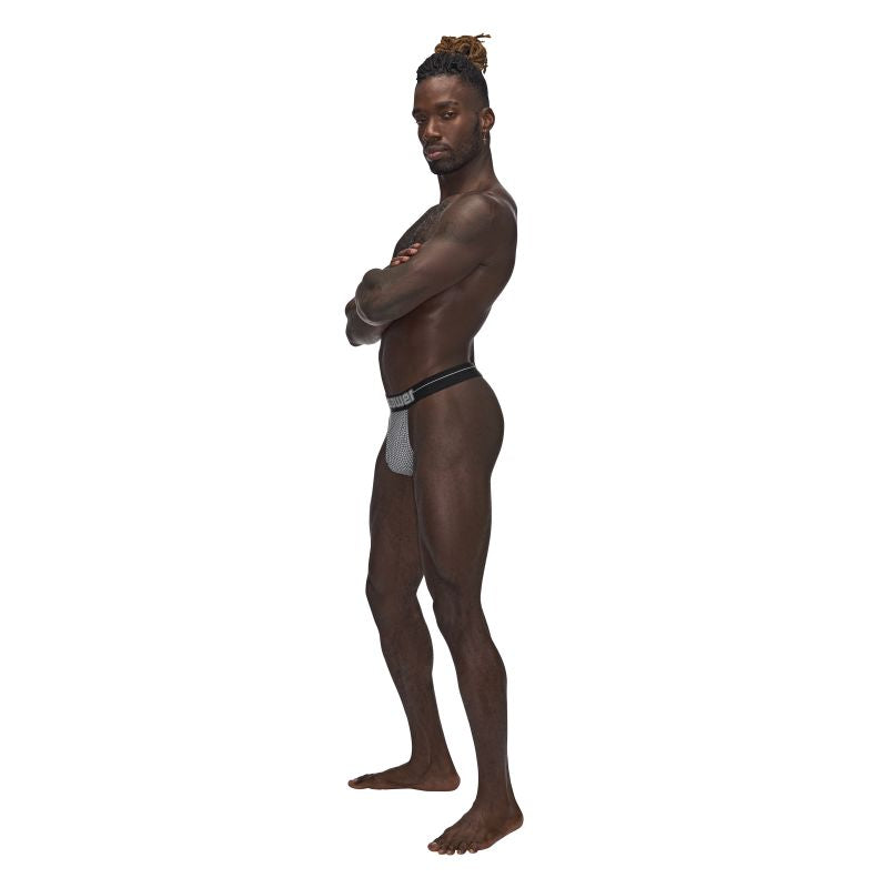 Male Power Sexagon Breathable Micro V Thong Grey Jocks and G-Strings