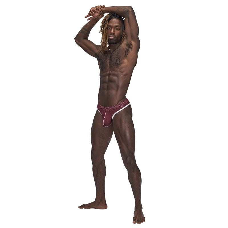 Male Power Sport Stretchy Mens Mesh Thong Burgundy Jocks and G-Strings