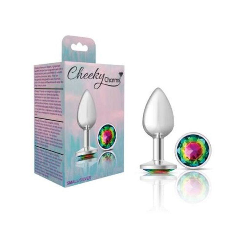 Cheeky Charms Silver Round Butt Plug With Rainbow Jewel Butt Plugs