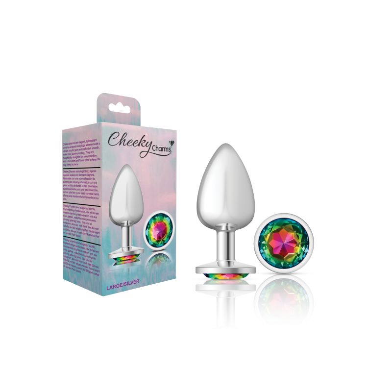 Cheeky Charms Silver Round Butt Plug With Rainbow Jewel Butt Plugs
