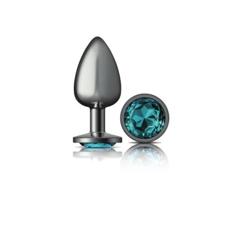 Cheeky Charms Gunmetal Round Butt Plug With Teal Jewel Butt Plugs