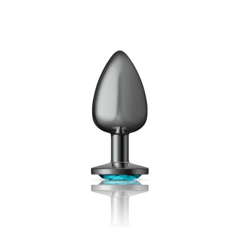 Cheeky Charms Gunmetal Round Butt Plug With Teal Jewel Butt Plugs