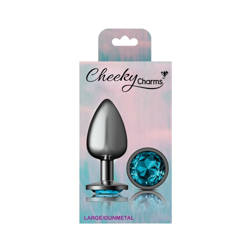 Cheeky Charms Gunmetal Round Butt Plug With Teal Jewel Butt Plugs