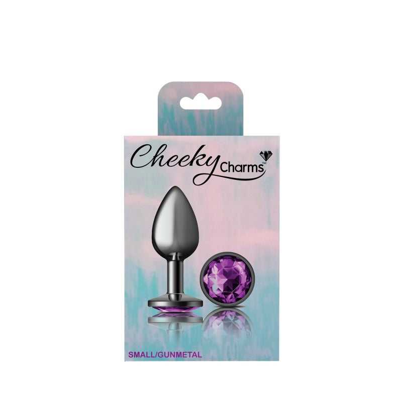 Cheeky Charms Gunmetal Round Butt Plug With Purple Jewel Butt Plugs