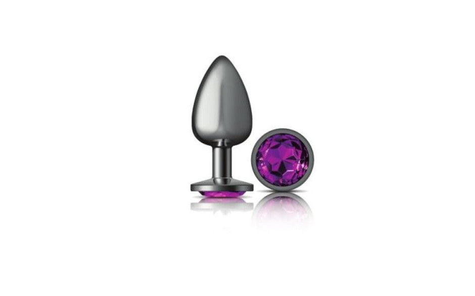 Cheeky Charms Gunmetal Round Butt Plug With Purple Jewel Butt Plugs