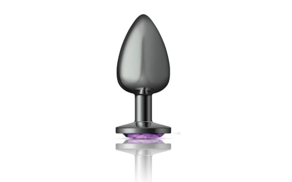Cheeky Charms Gunmetal Round Butt Plug With Purple Jewel Butt Plugs