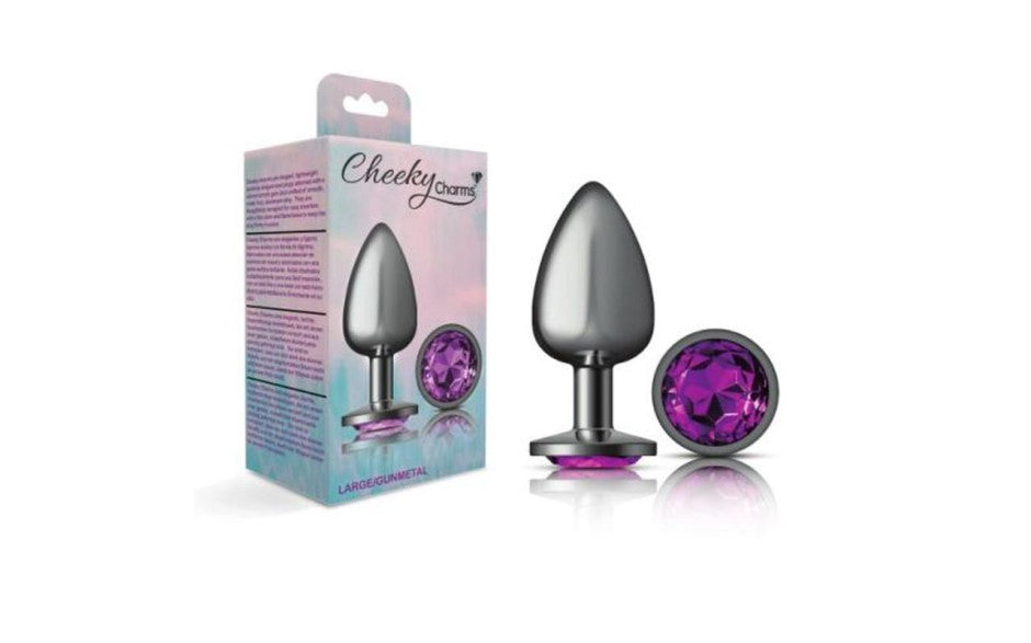 Cheeky Charms Gunmetal Round Butt Plug With Purple Jewel Butt Plugs