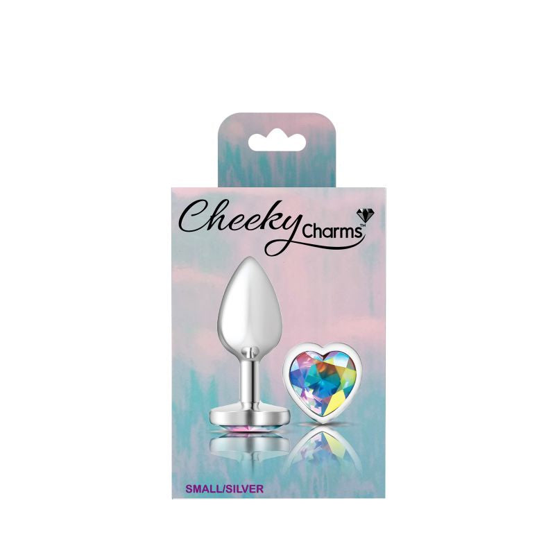 Cheeky Charms Silver Metal Anal Plug With Heart Clear Jewel Butt Plugs