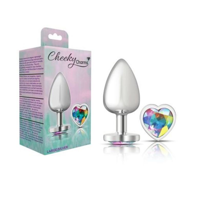 Cheeky Charms Silver Metal Anal Plug With Heart Clear Jewel Butt Plugs