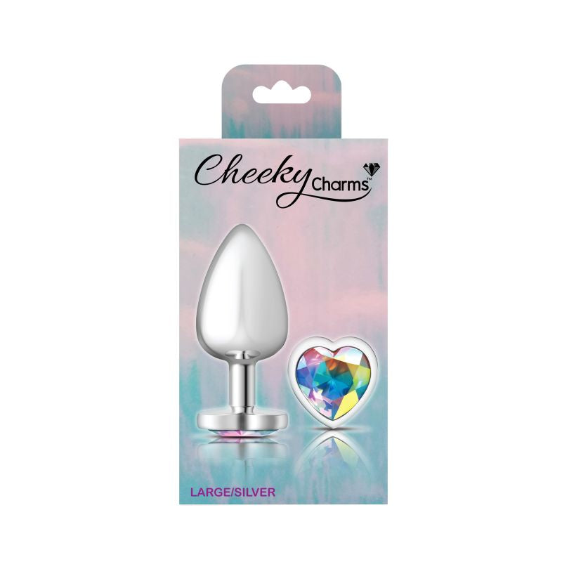 Cheeky Charms Silver Metal Anal Plug With Heart Clear Jewel Butt Plugs
