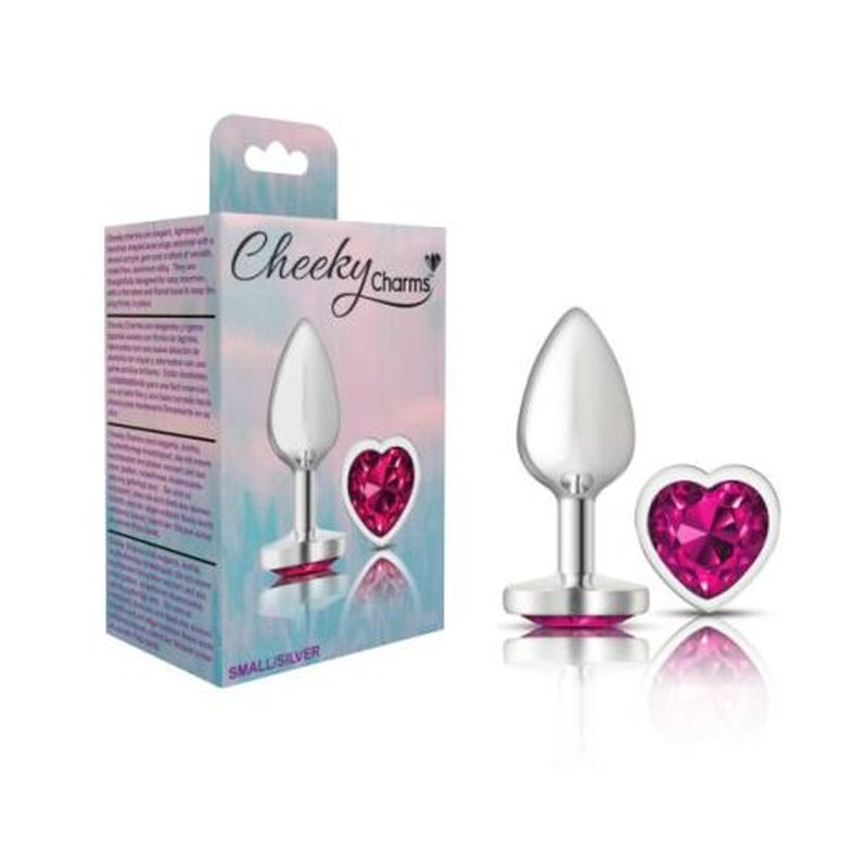 Cheeky Charms Silver Metal Butt Plug With Heart Pink Jewel Butt Plugs