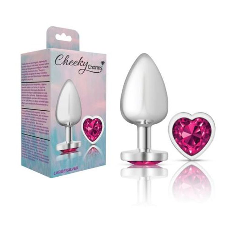Cheeky Charms Silver Metal Butt Plug With Heart Pink Jewel Butt Plugs