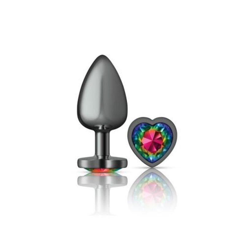 Cheeky Charms Gunmetal Butt Plug With Heart Rainbow Jewel Butt Plugs