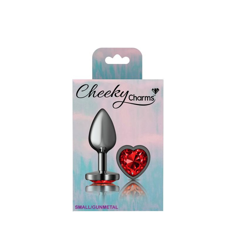 Cheeky Charms Gunmetal Anal Plug With Heart Red Jewel Butt Plugs