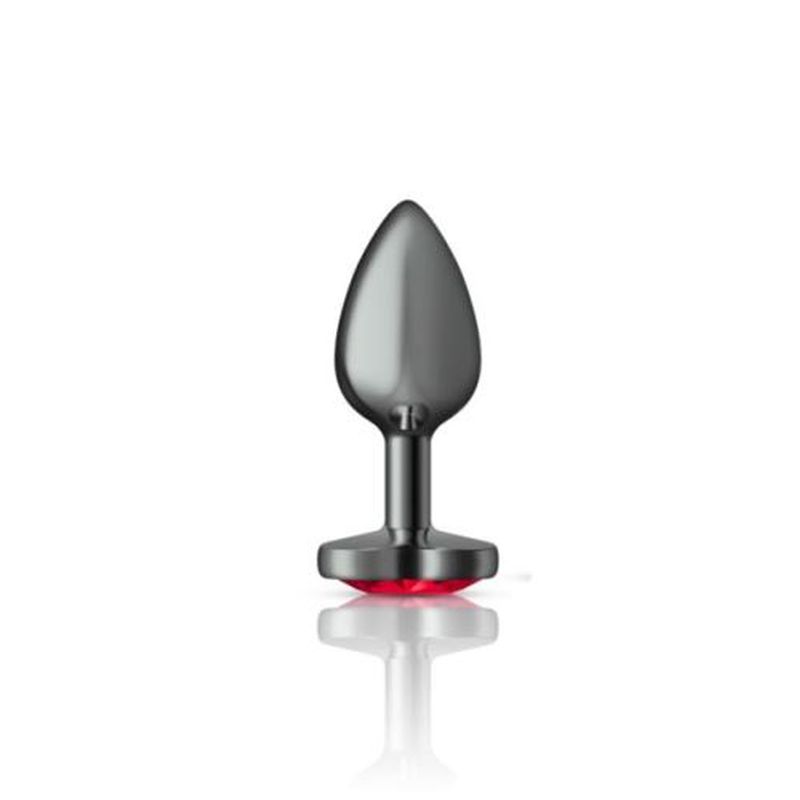 Cheeky Charms Gunmetal Anal Plug With Heart Red Jewel Butt Plugs