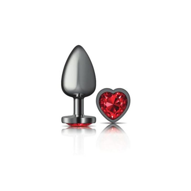 Cheeky Charms Gunmetal Anal Plug With Heart Red Jewel Butt Plugs