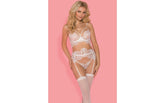Showtime Bianca 4 Piece Bra G-String Garter and Stocking Set White Bras and Bra Sets