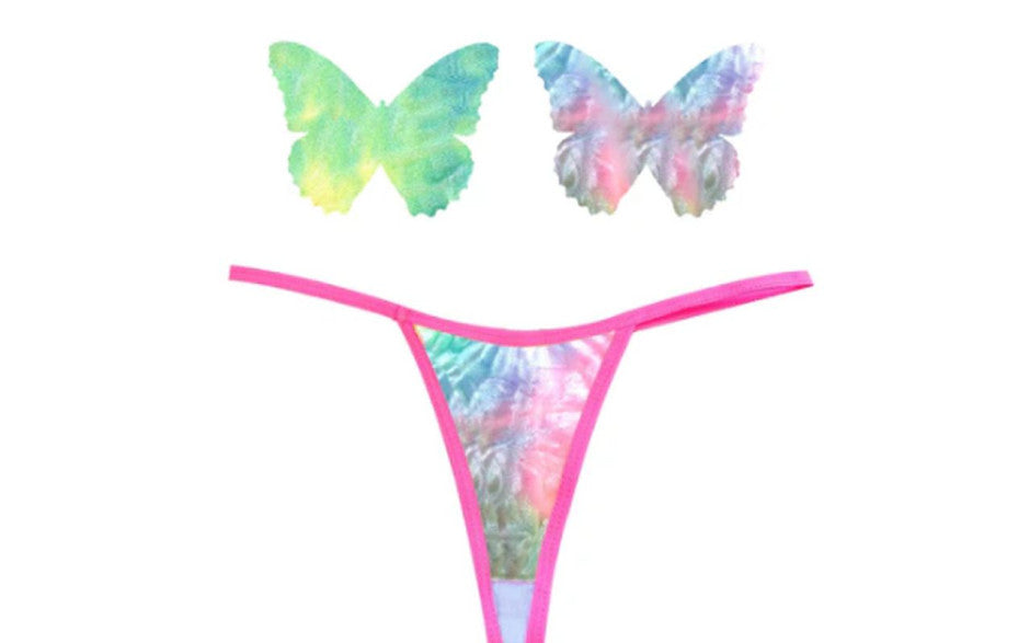 Neva Nude Rainbow Sherbet Tie Die Butterfly Pastie & Panty Set G-Strings, Panties and Shorts