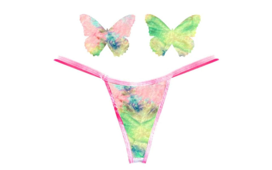 Neva Nude Rainbow Sherbet Tie Die Butterfly Pastie & Panty Set G-Strings, Panties and Shorts