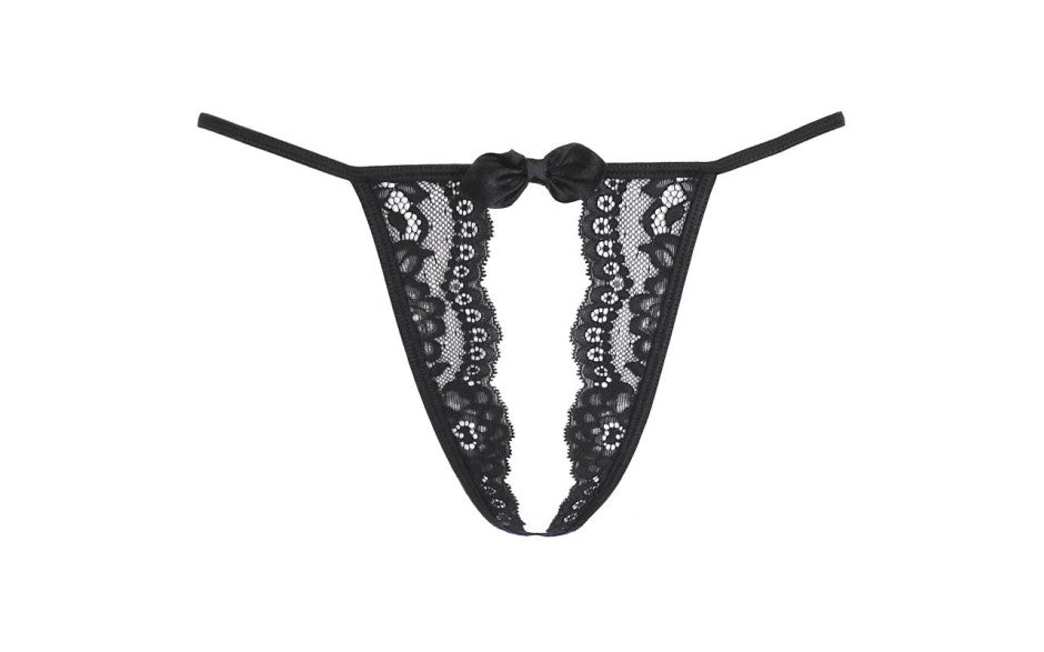 Axami Lingerie Lace Open Front G-String Panty Black G-Strings, Panties and Shorts