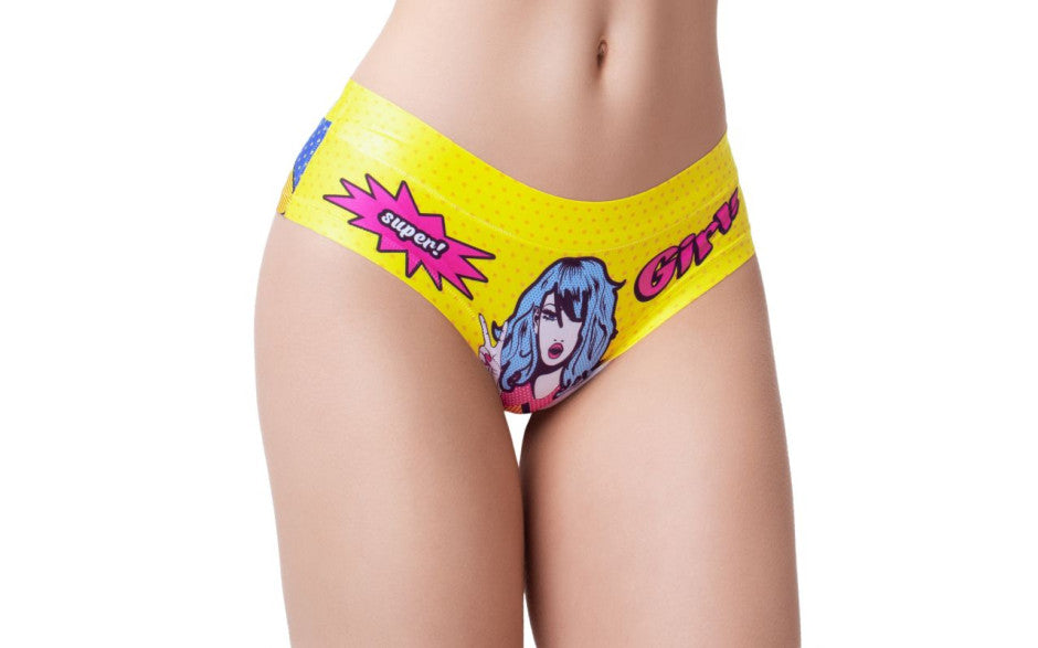 Mememe Lingerie Comic Fans Yellow Slip Womens Thong G-Strings, Panties and Shorts