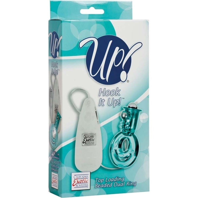 Up! Hook It Up Top Loading Beaded Dual Cock Ring Teal Cock Rings