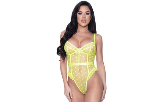 Exposed Lingerie High Leg Star Womens Teddy Lime - Teddies and Bodysuits