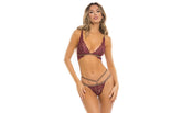 Rene Rofe Lurex Dreams 2 Piece Sexy Bra and Panty Set Burgundy Bras and Bra Sets