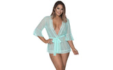Exposed Lingerie Womens Robe with Lace Trim Turquoise Kimono's and Gowns