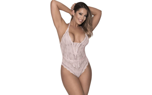 Exposed Lingerie Womens Mesh and Lace Teddy Blush - Teddies and Bodysuits