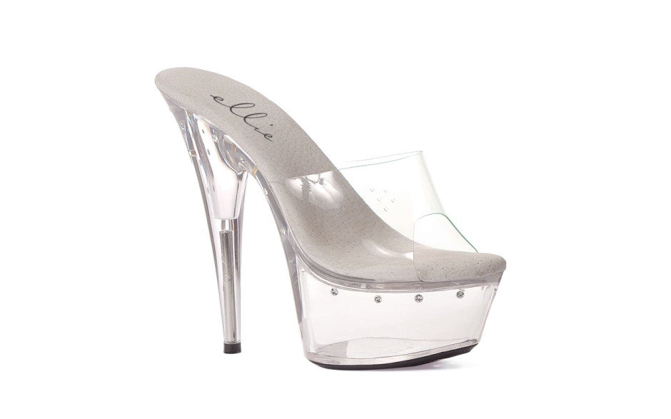 Ellie Shoes 6 Inch Heel Slip On Rhinestone Platform Clear Womens Footwear