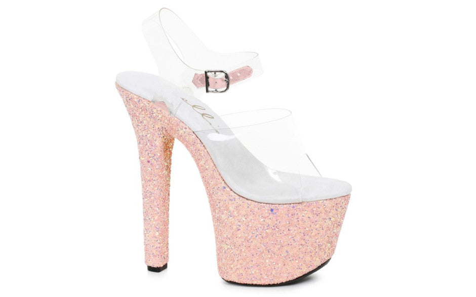 Ellie Shoes 7 Inch Stiletto Platform Sandal With Peach Glitter Womens Footwear