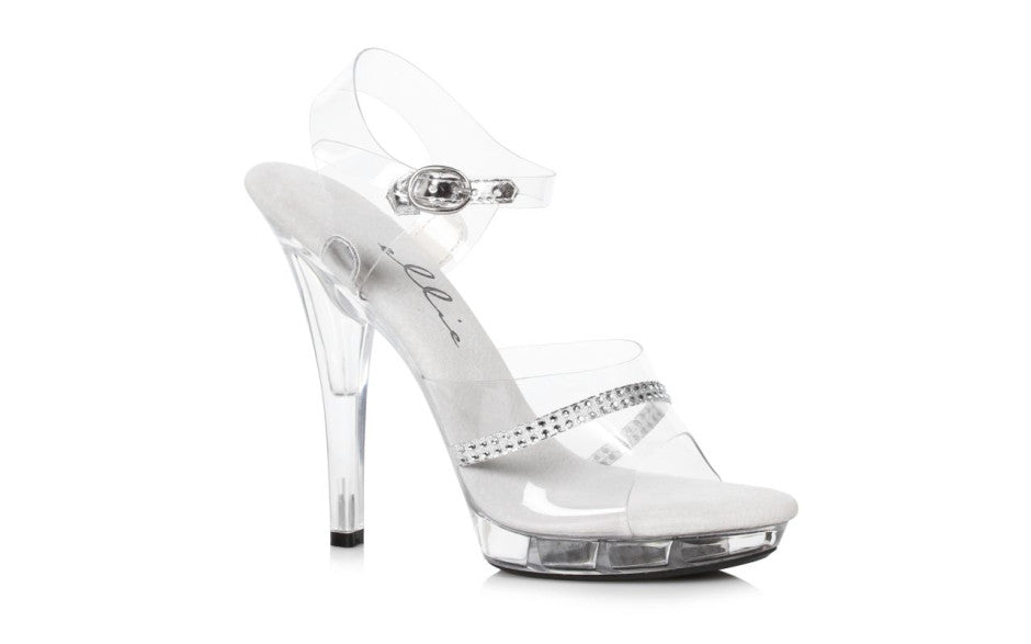 Ellie Shoes 5 Inch Heel Clear Sandals with Rhinestones Womens Footwear