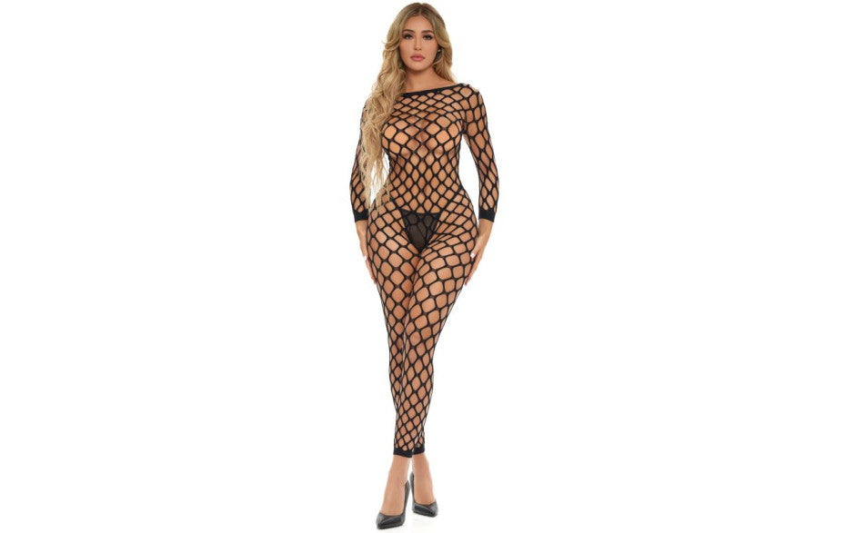 Pink Lipstick Swipe Right Crotchless Womens Bodystocking One Size Black Body Stockings