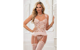 Gworld Lingerie Lace up Garter Corset With Thong and Stockings 3 Piece OS Bustiers and Corsets