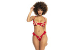 Mapale 2 Piece Lace Cut Out Bra and Panty Set Red Bras and Bra Sets