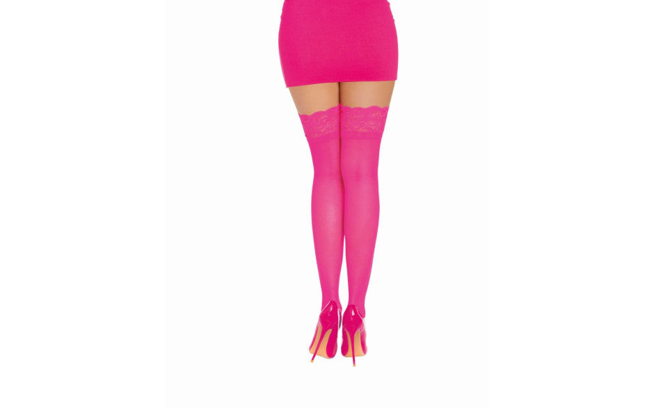 Dreamgirl Womens Thigh High Silicone Stockings Neon Pink Hosiery