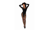 Dreamgirl Lingerie Seamless Opaque & Fishnet Bodystocking Black Body Stockings