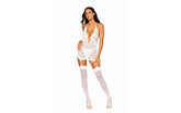 Dreamgirl Lingerie Mixed Pattern Mesh & Scalloped Edge Lace Garter Slip & G string Set White Bustiers and Corsets