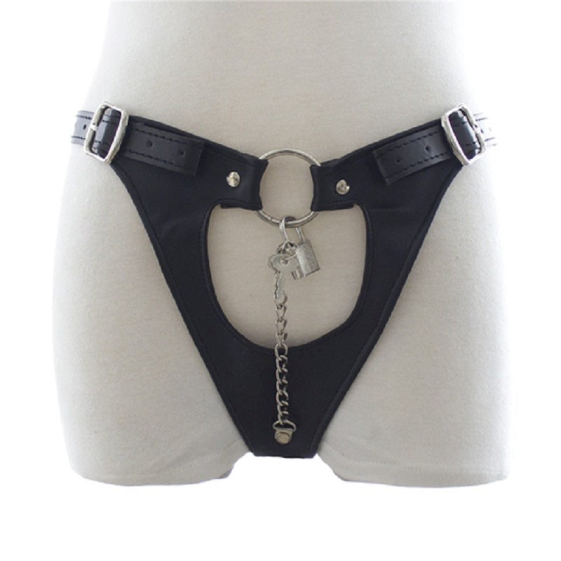 Womens Leather Chastity Thong Male Chastity
