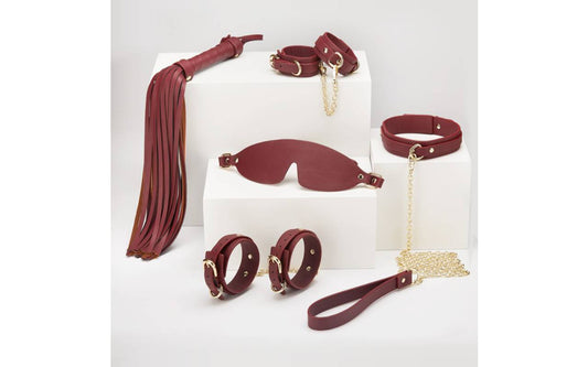 Daytona Deluxe Bondage Play Kit 8 Piece Burgundy Gold - Bondage Kits