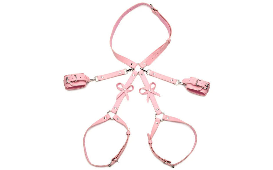 Strict PU Faus Leather Bondage Harness with Bows M / L Cuffs And Restraints