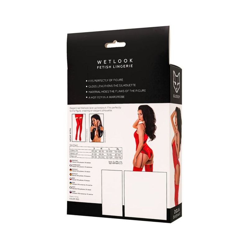 Glossy Doja Sexy Womens Bodysuit With Garter Strap Red Teddies and Bodysuits