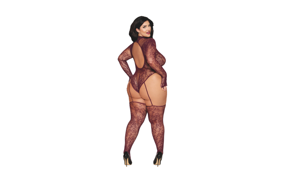 Dreamgirl Womens Teddy Body Stocking Burgundy OS Body Stockings