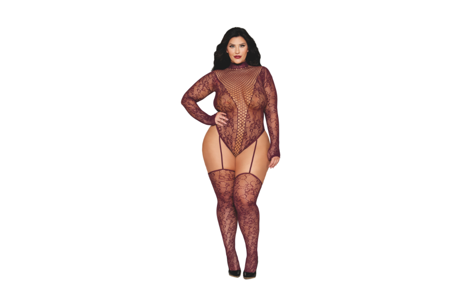 Dreamgirl Womens Teddy Body Stocking Burgundy OS Body Stockings
