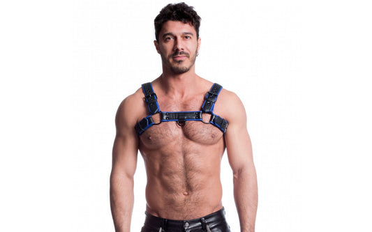 Sport Fucker Vegan Bulldog Bondage Harness Black and Blue Cuffs And Restraints