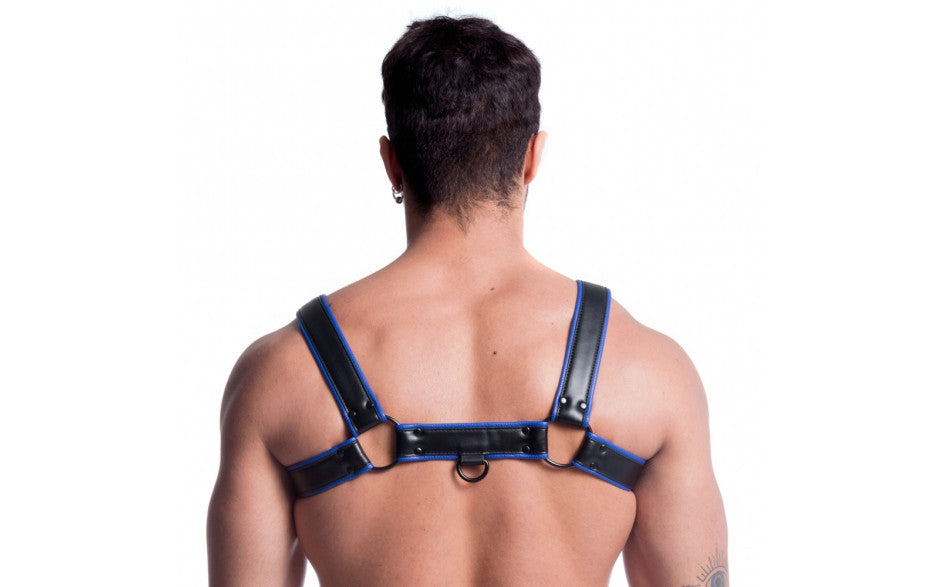 Sport Fucker Vegan Bulldog Bondage Harness Black and Blue Cuffs And Restraints