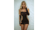 Killer Legs Strappy Cut Out Sexy Mini Dress With Sleeves OS Teddies and Bodysuits