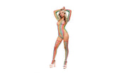 Pink Lipstick Diamond Net Bodysuit With Thigh High OS Rainbow Teddies and Bodysuits