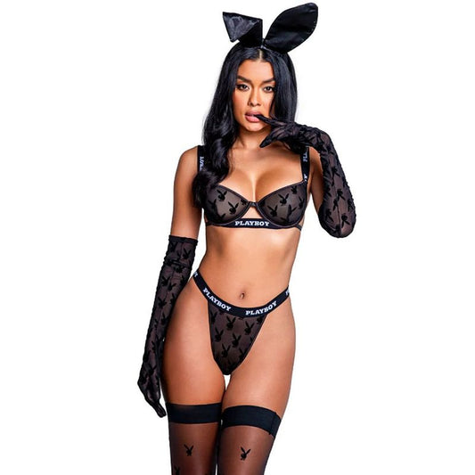 Playboy Noir Lingerie 2 Piece Bra and Panty Set Black - Bras and Bra Sets